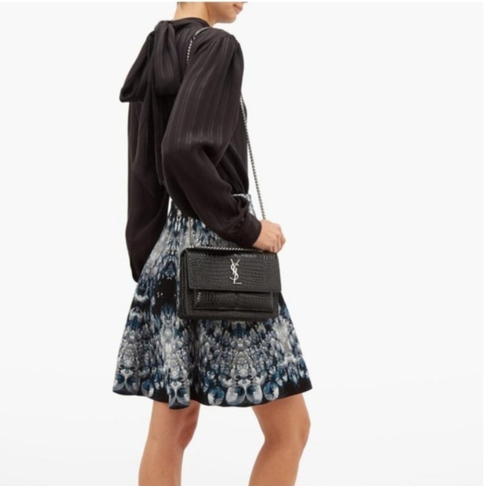 YSL SUNSET Medium Croc black Crossbody Brand New - Picture 2 of 15